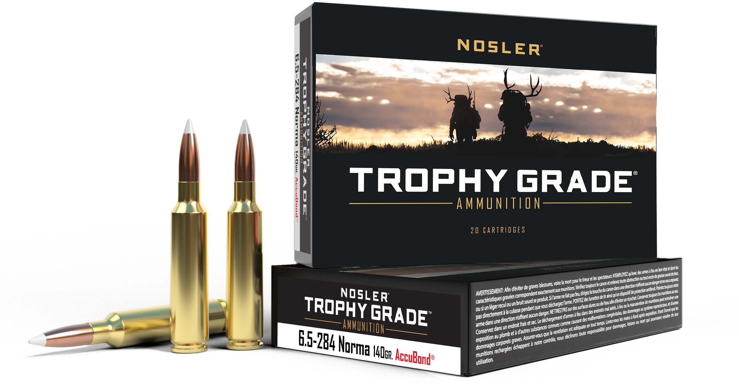 Nosler Trophy Grade 6.5x284 Norma 140 Grain AccuBond Brass Cased Centerfire Rifle Ammunition