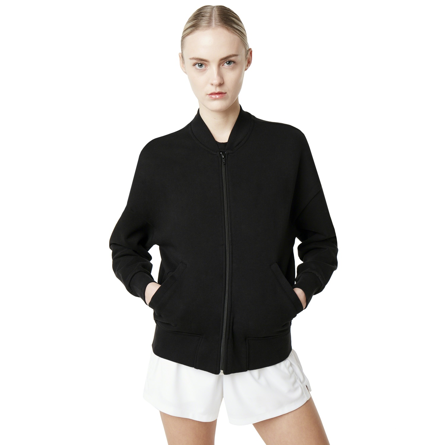 women's short black bomber jacket