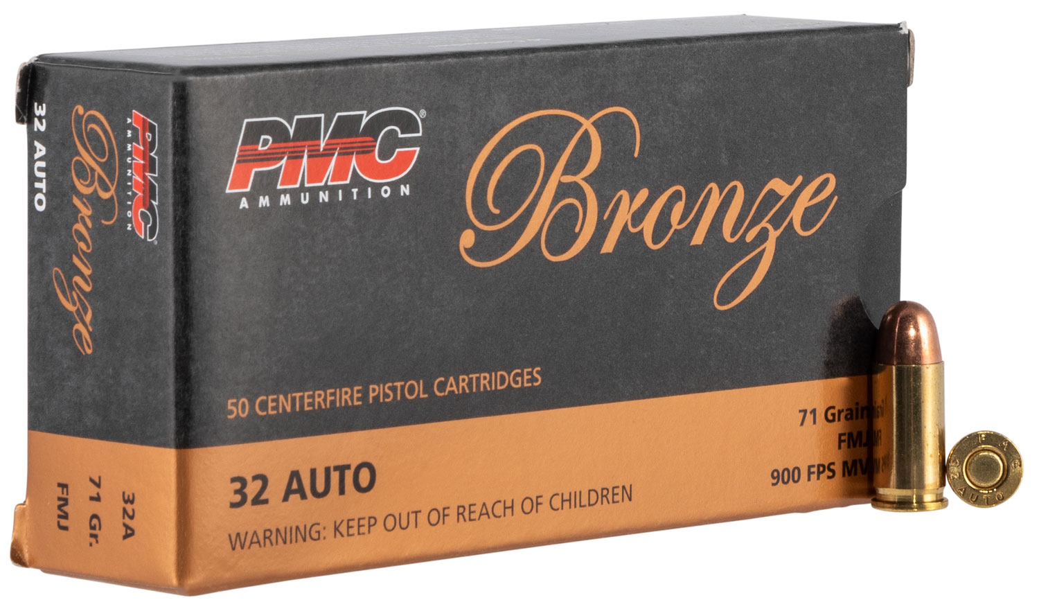 PMC Ammunition Bronze .32 ACP 71 Grain Full Metal Jacket Brass Cased Pistol Ammunition