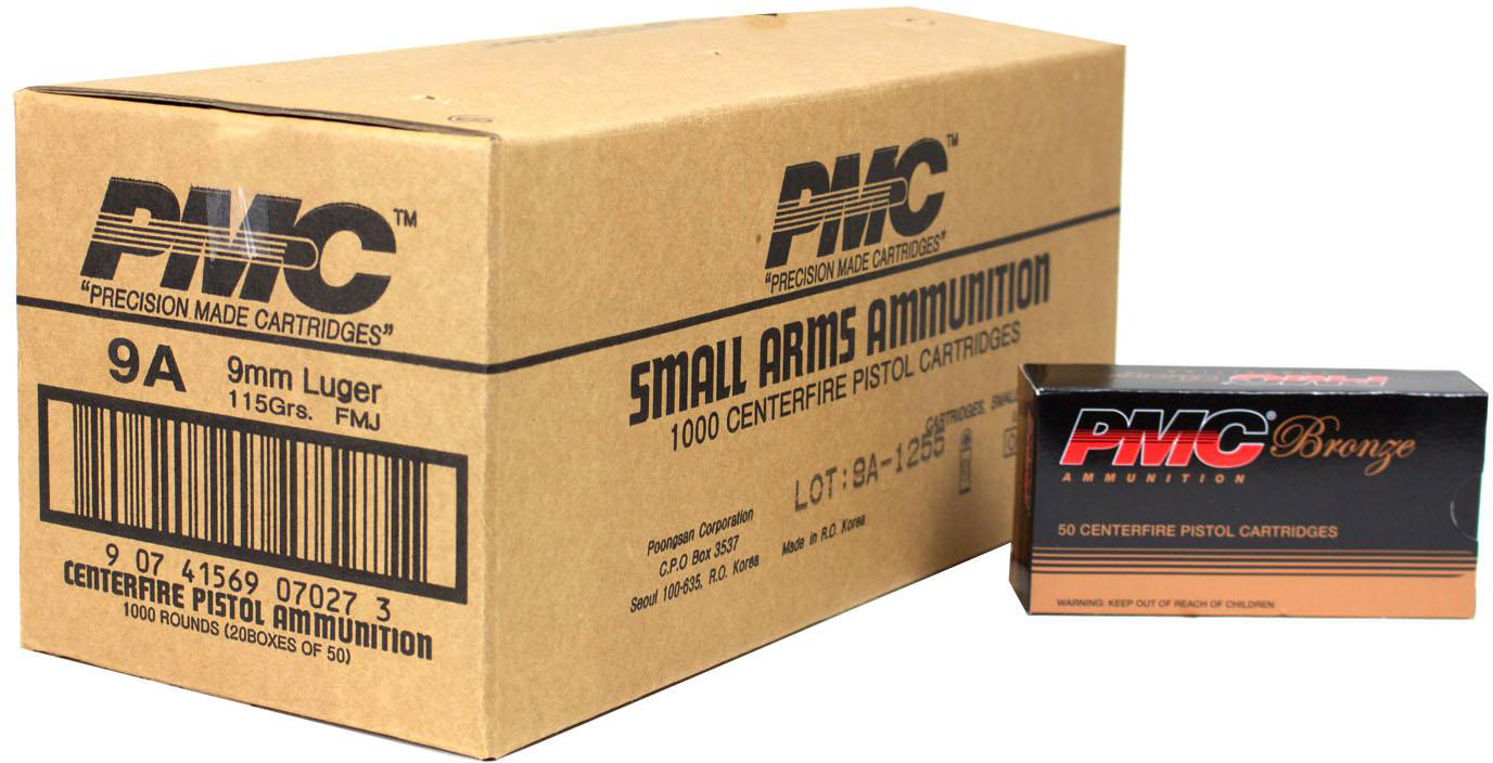 PMC Ammunition Bronze Handgun Ammunition 9mm Luger 115 gr FMJ 1160 fps