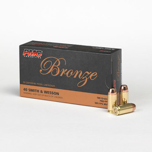 PMC Ammunition Bronze .40 S&W 180 grain Full Metal Jacket (FMJ) Brass Casing Centerfire Pistol Ammunition