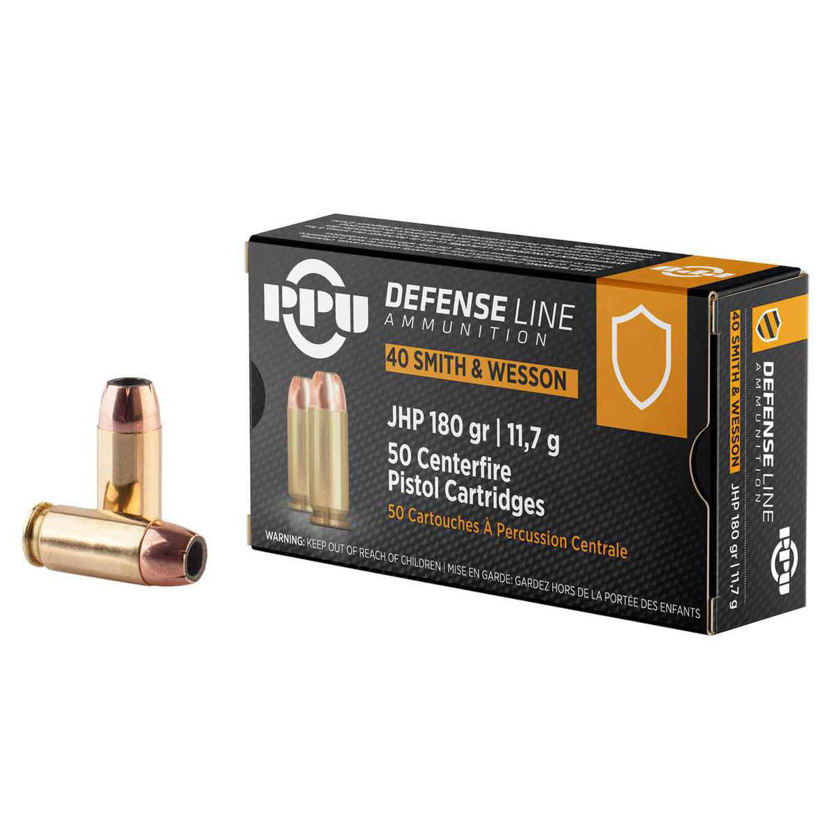 PPU DEF 40 S&W 180 Grain JHP Brass Cased Pistol Ammunition