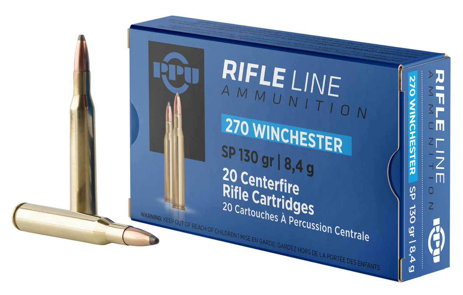 PPU Standard Rifle .270 Winchester 130 Grain Soft Point Brass Cased Rifle Ammunition