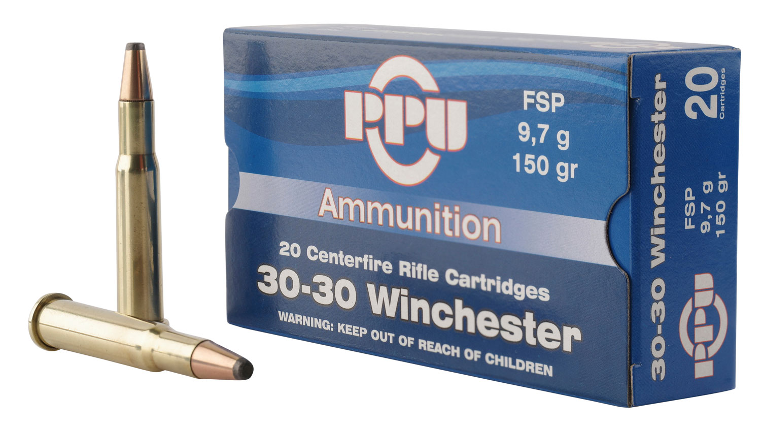 PPU Standard Rifle .30-30 Winchester 150 Grain Flat Soft Point Brass Cased Rifle Ammunition