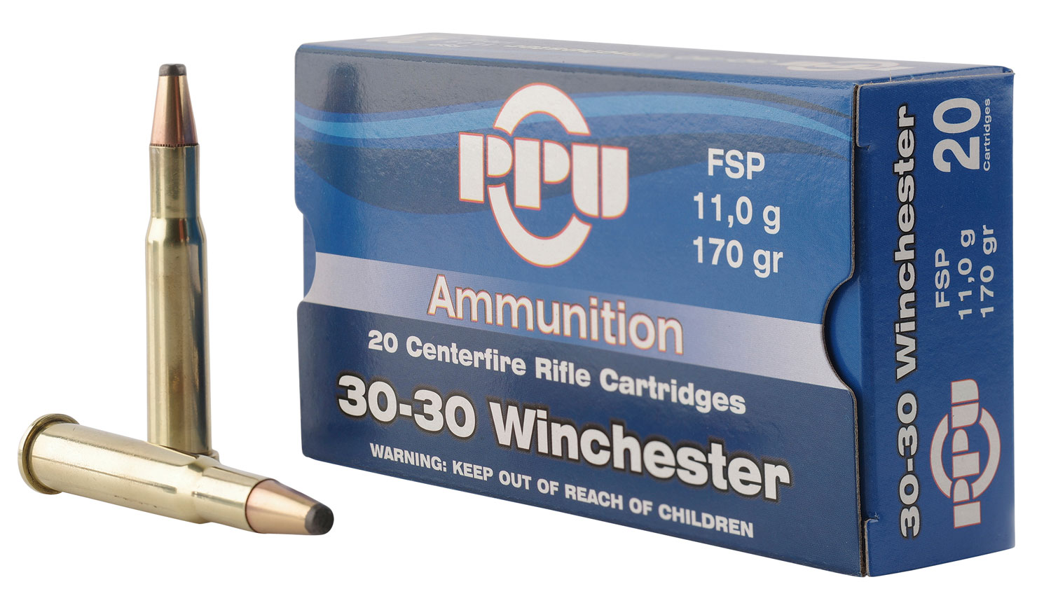 PPU Standard Rifle .30-30 Winchester 170 Grain Flat Soft Point Brass Cased Rifle Ammunition