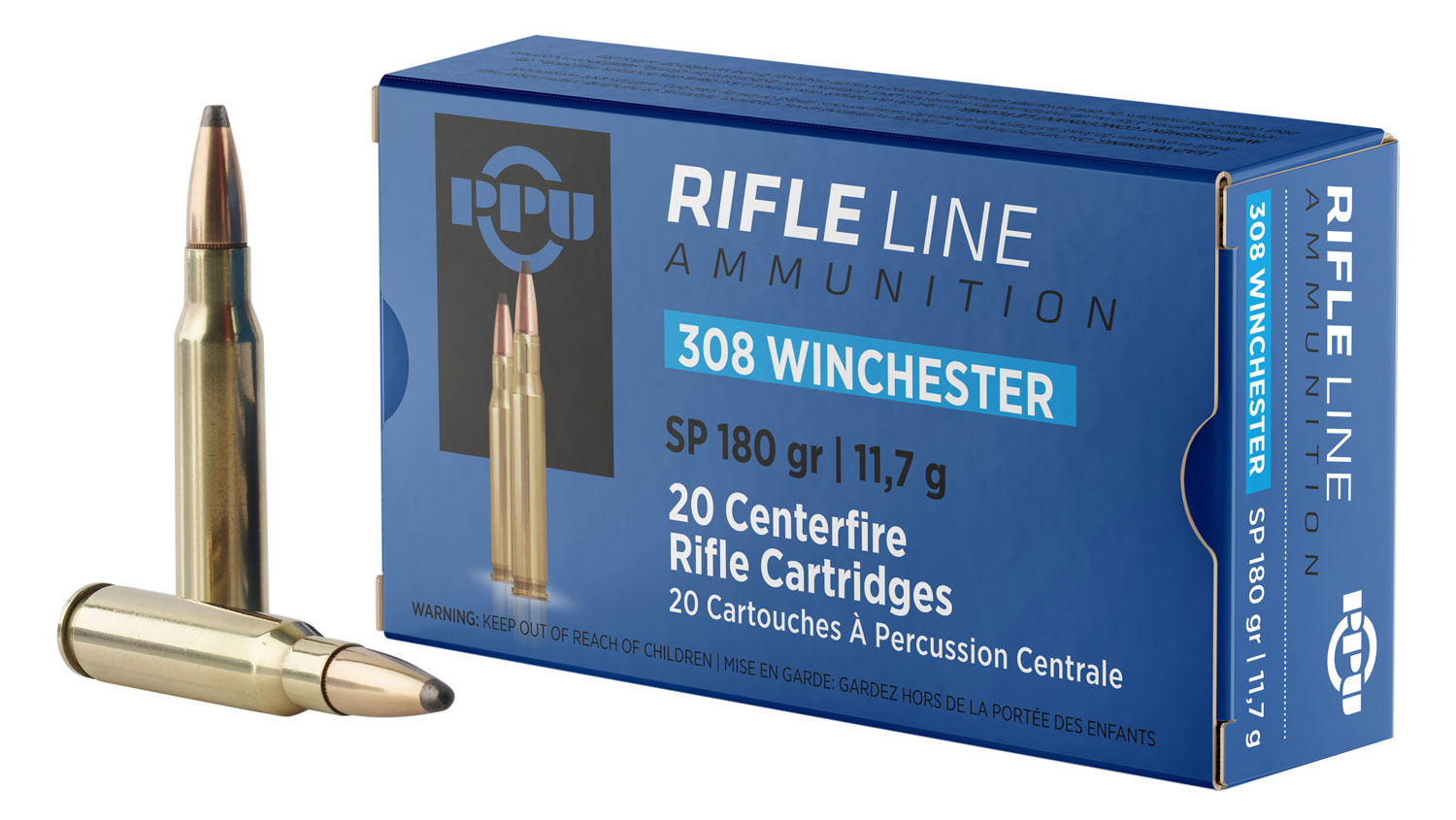 PPU Standard Rifle .308 Winchester 180 Grain Soft Point Brass Cased Rifle Ammunition