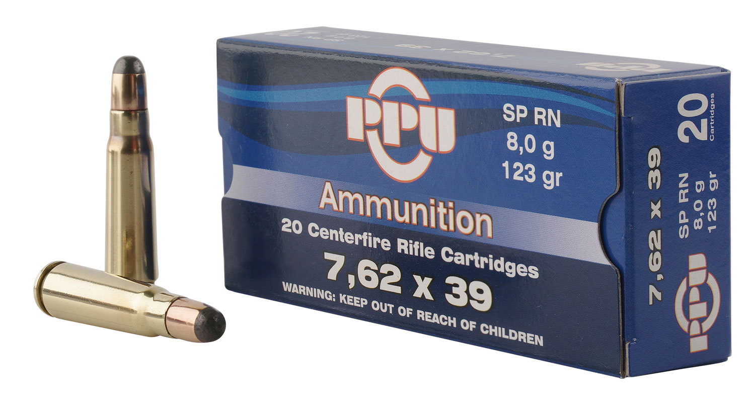 PPU Metric Rifle 7.62x39mm 123 Grain Soft Point Brass Cased Rifle Ammunition