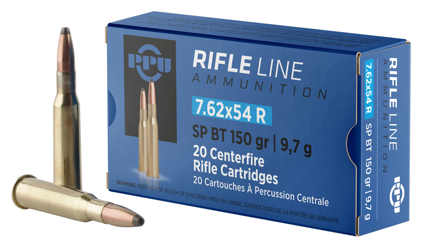 PPU Metric Rifle 7.62x54mm Russian 150 Grain Soft Point Brass Cased Rifle Ammunition