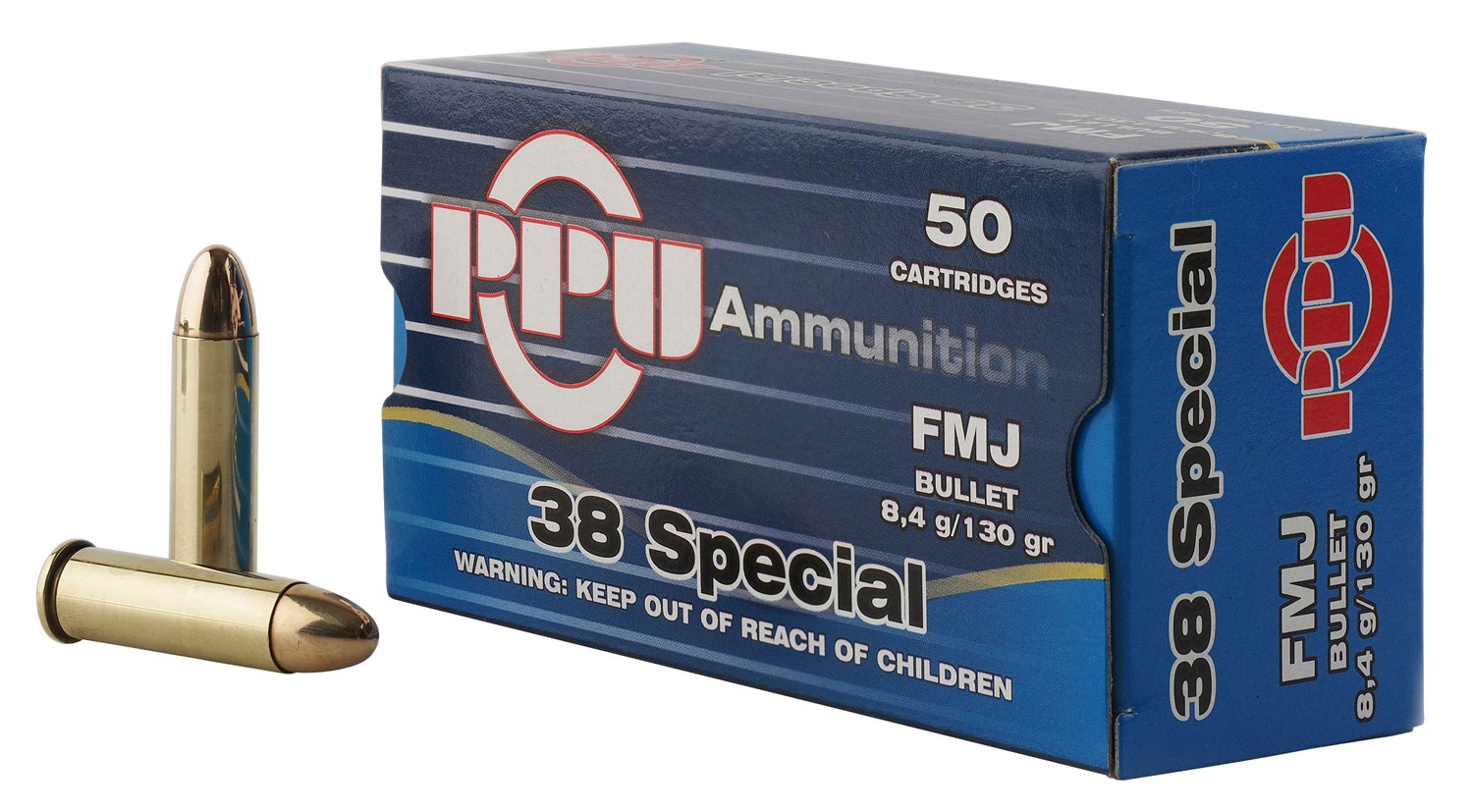 PPU Handgun .38 Special 130 Grain Full Metal Jacket Brass Cased Pistol Ammunition