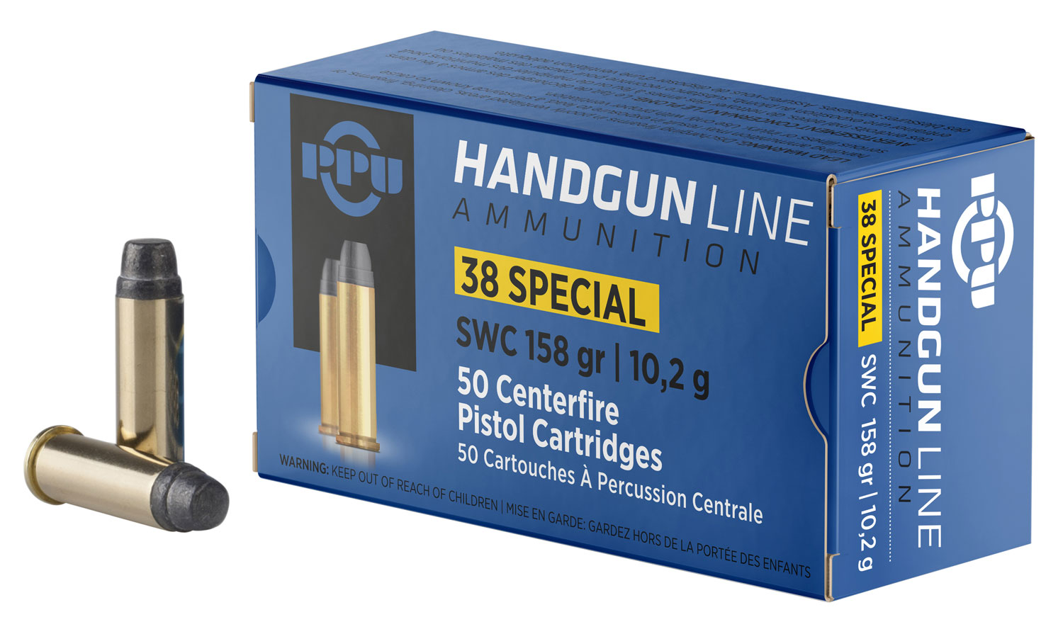 PPU Handgun .38 Special 158 Grain Semi Wadcutter Brass Cased Pistol Ammunition