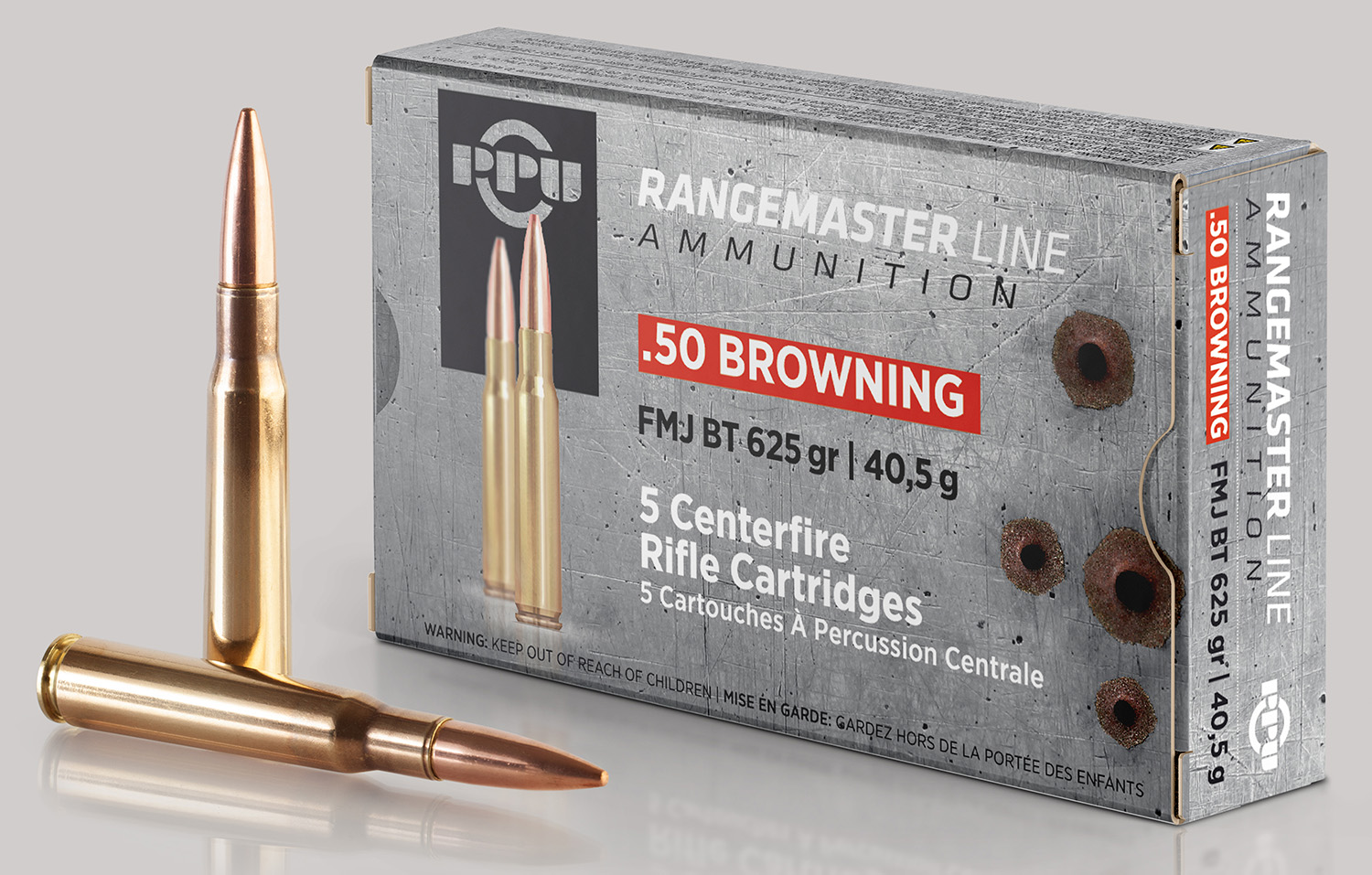 PPU Rangemaster .50 BMG 625 Grain Full Metal Jacket Brass Cased Rifle Ammunition