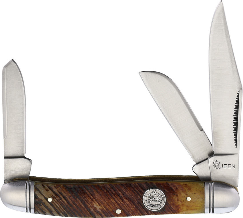 Queen Stockman Sawcut Bone Folding Knife