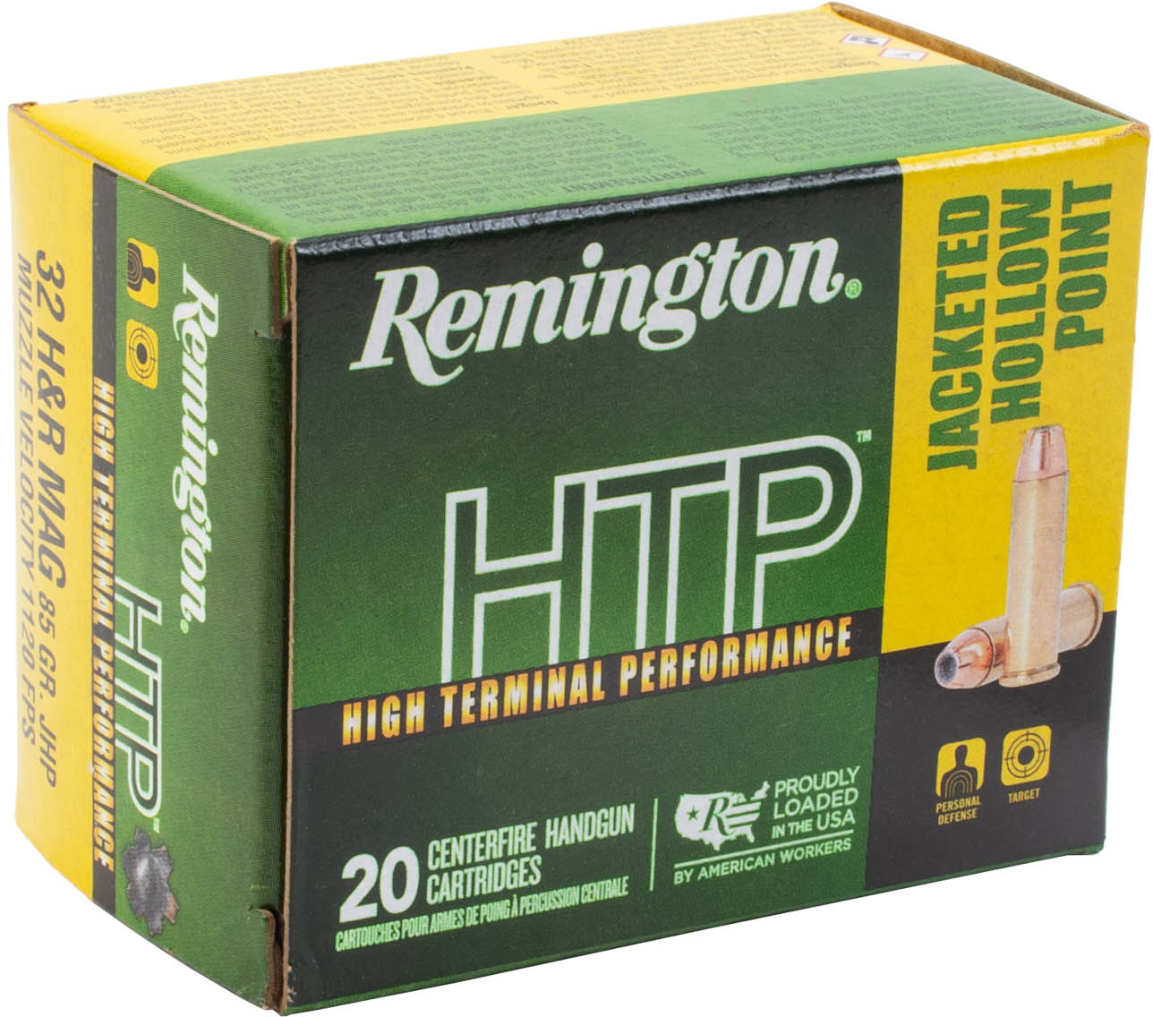 Remington .32 H&R Magnum 85 Grain Jacketed Hollow Point Brass Cased Pistol Ammunition