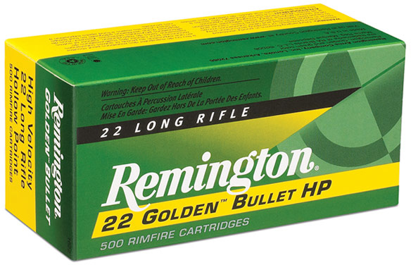 Remington Golden Bullet Ammunition 22 Long Rifle 40 Grain High Velocity Plated Lead Round Nose