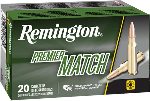 Remington Premier Match .223 Remington 52 Grain Boat Tail Hollow Point Brass Cased Centerfire Rifle Ammunition