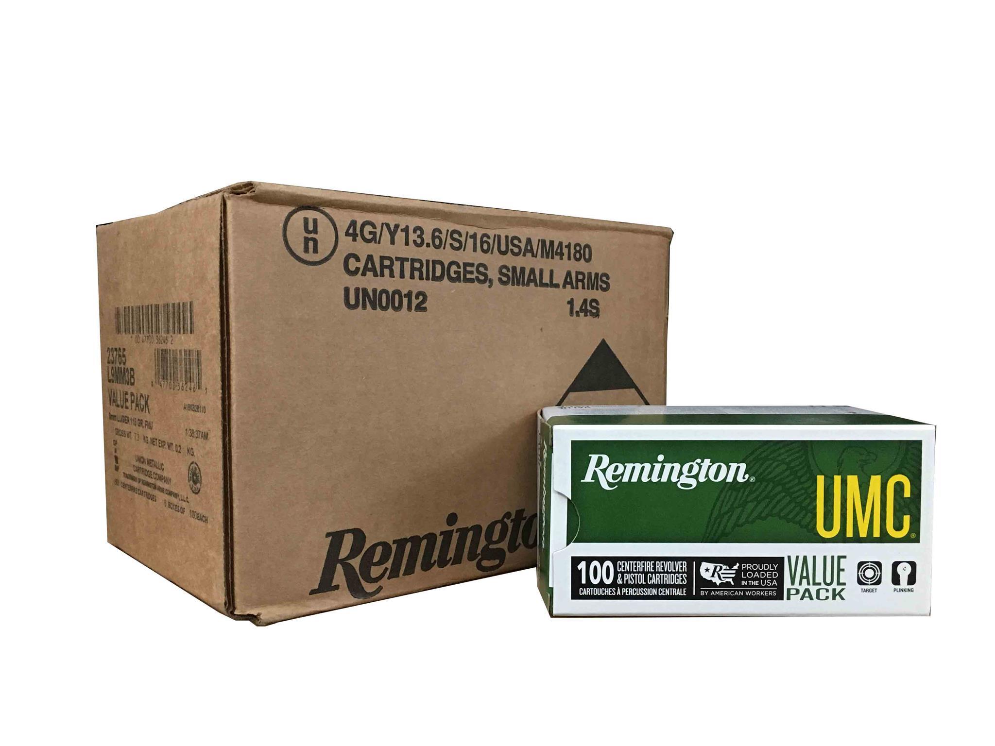 opplanet remington umc metal case handgun ammunition 9mm luger 115 gr fmj 1145 fps 600 ct 23765c main 1