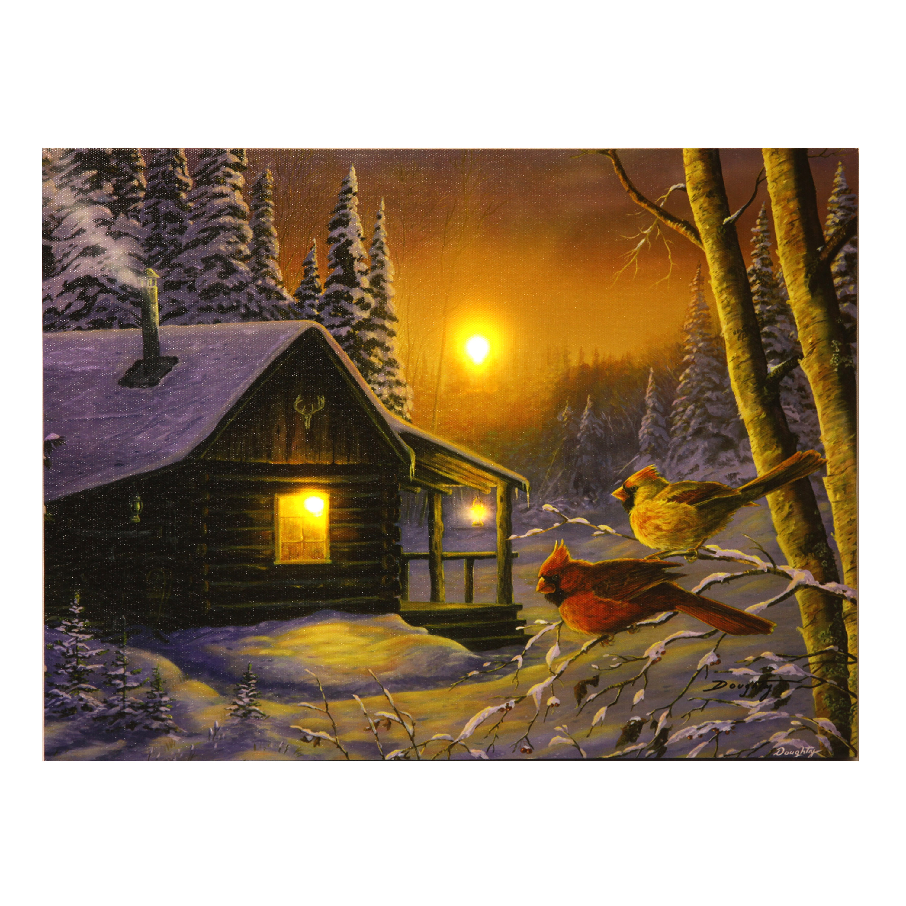 River S Edge 16 X 12 Led Wall Art Cabin Cardinals 1765 Free