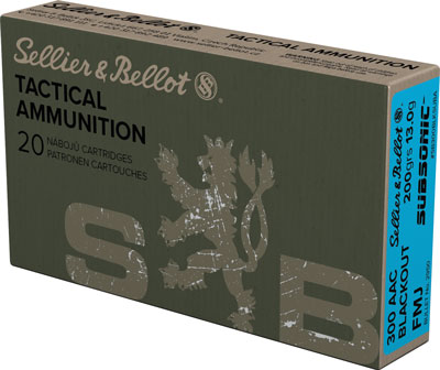 Sellier & Bellot Subsonic .300 AAC Blackout 200 Gain Full Metal Jacket Subsonic Brass Cased Rifle Ammunition