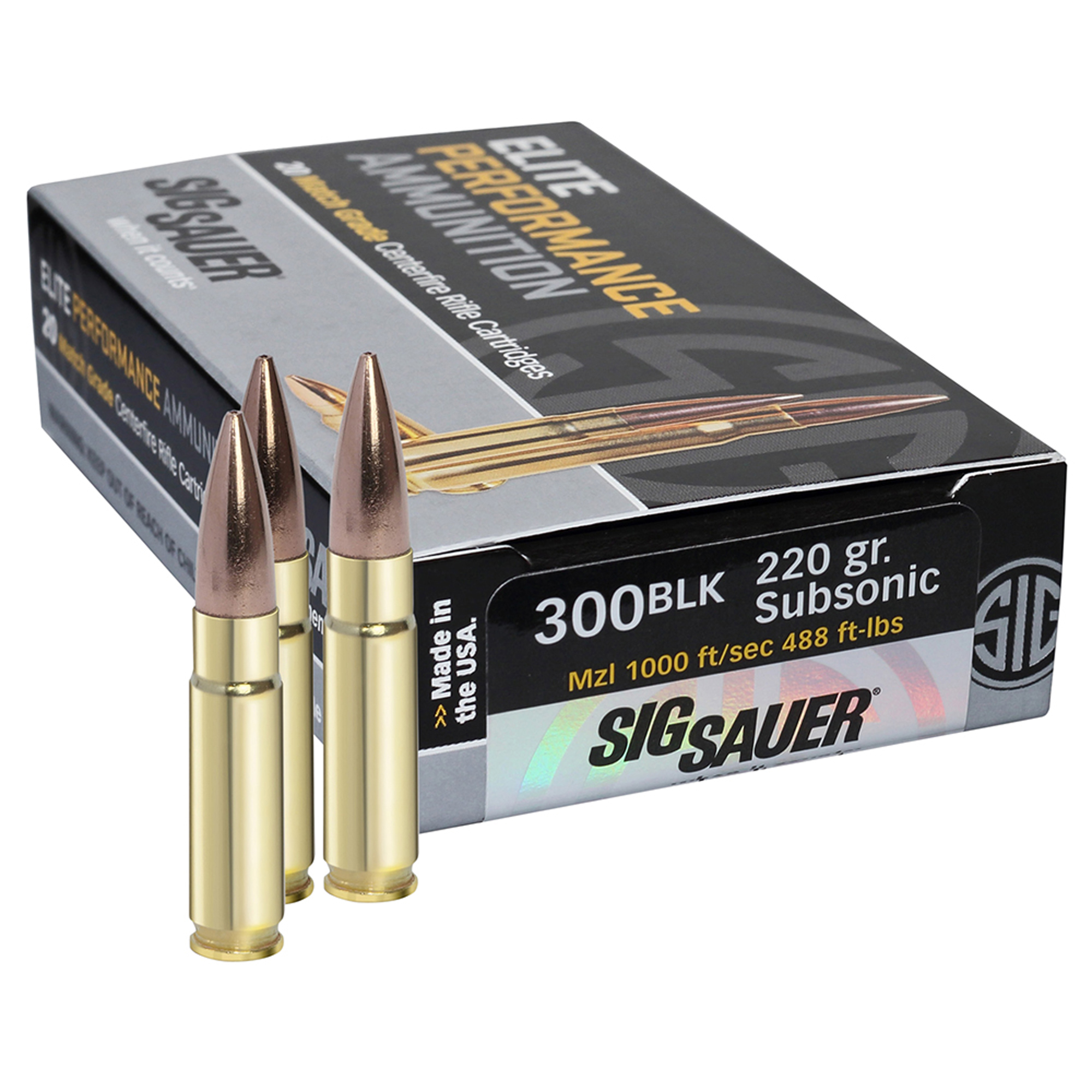 SIG SAUER Elite Match Grade .300 AAC Blackout 220 grain Open Tip Match Brass Cased Centerfire Rifle Ammunition | Free Shipping over $49!
