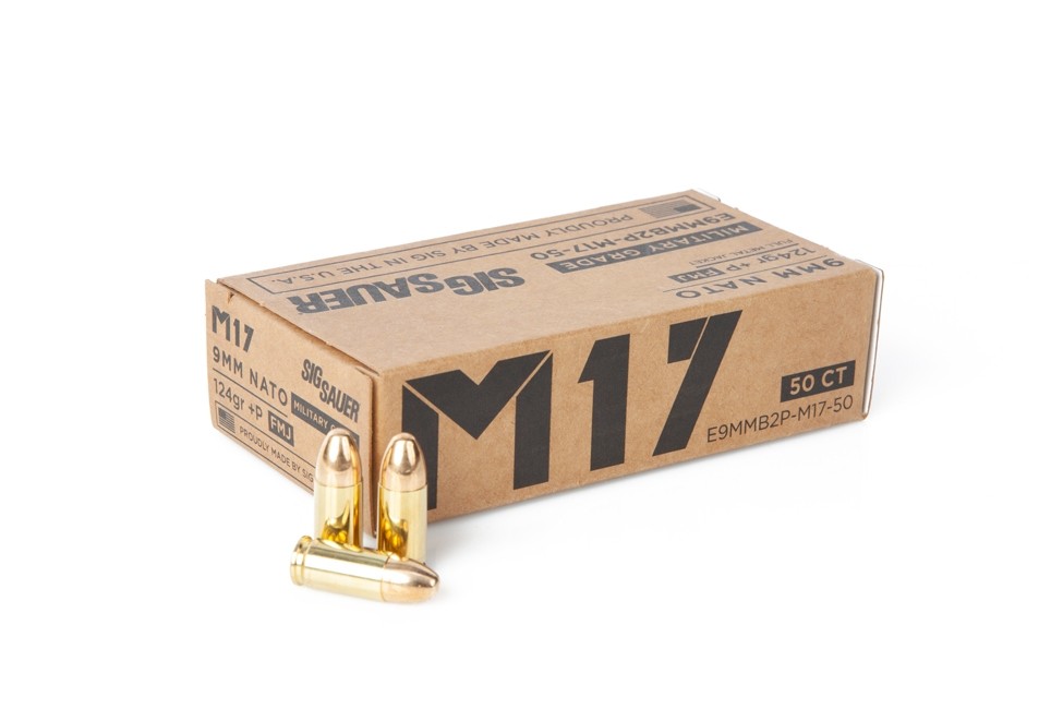 SIG SAUER Elite Ball 9 mm +P 124 grain Full Metal Jacket Brass Cased Centerfire Pistol Ammunition