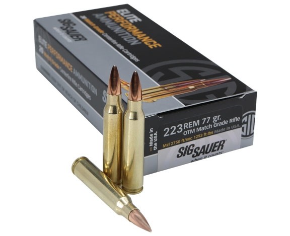 SIG SAUER Elite Match Grade .223 Remington 77 grain Open Tip Match Brass Cased Centerfire Rifle Ammunition