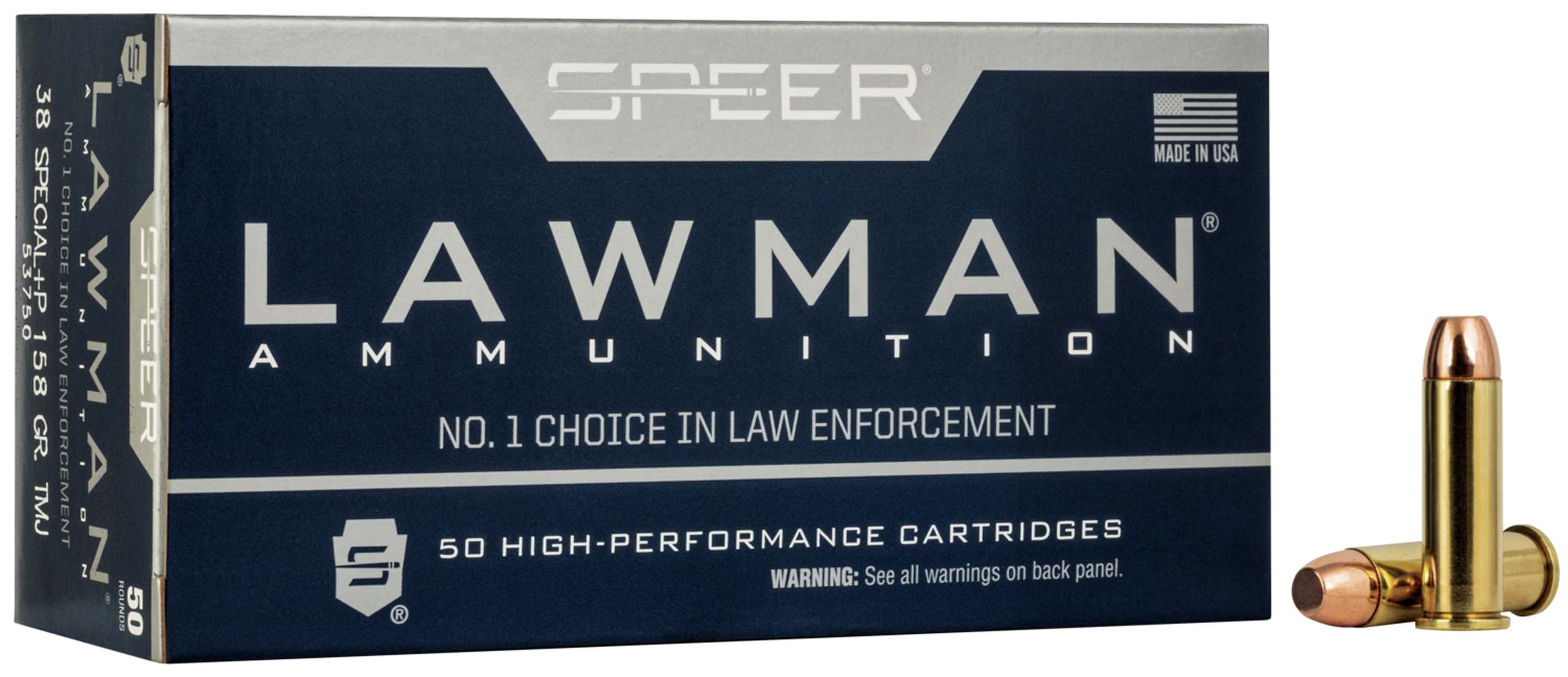 Speer Lawman Handgun Training .38 Special +P 158 Grain Total Metal Jacket Centerfire Pistol Ammunition