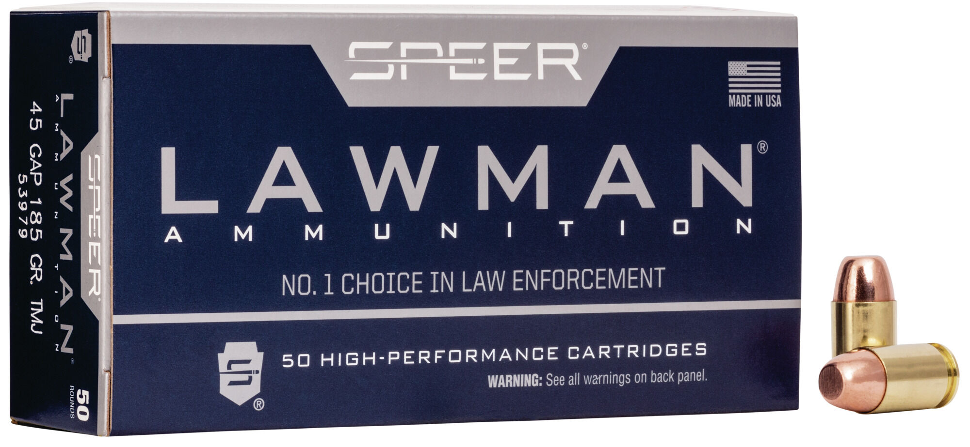 Speer Lawman Handgun Training .45 GAP 185 Grain Total Metal Jacket Centerfire Pistol Ammunition