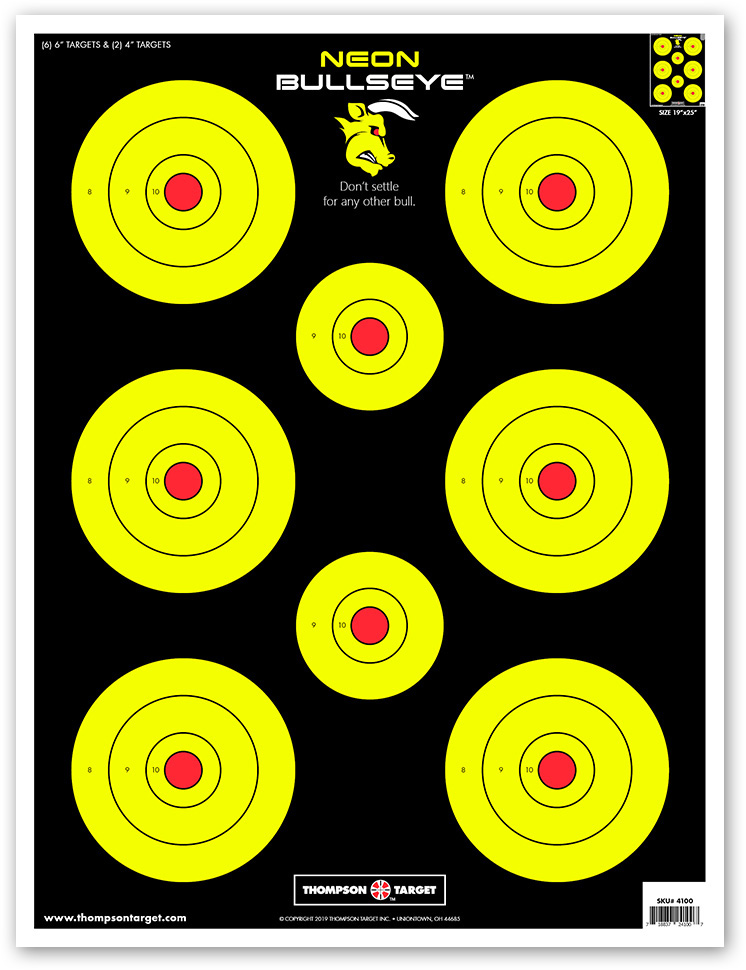 Thompson Target Neon Bullseye Ultra Bright Paper Shooting Targets 19x25