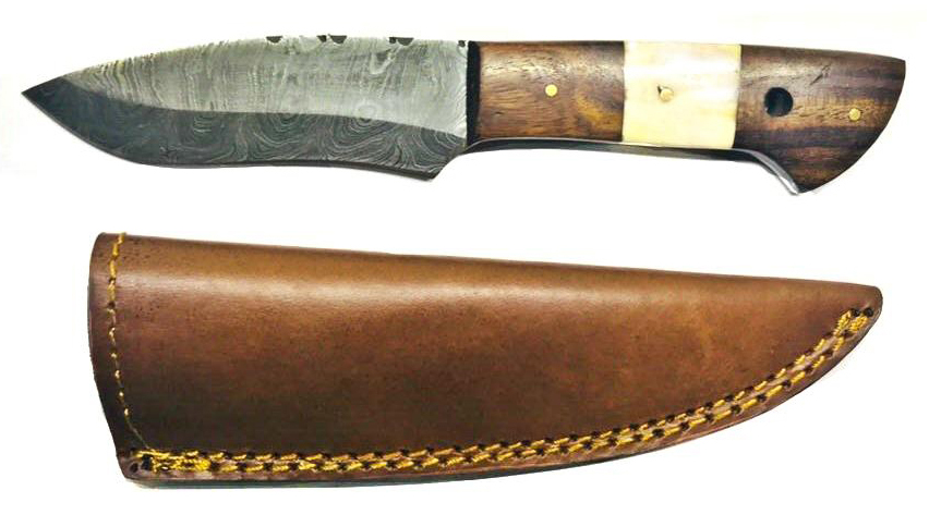 10inch Custom Handmade Forged Damascus Steel Hunting Bowie Knife Fixed Blade  Diamond Wood Handle W/leather Sheath Full Tang 