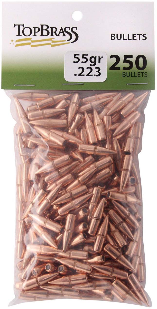 Top Brass Full Metal Jacket Boat Tail w/ Cannelure Bullets, .223, 55 grain