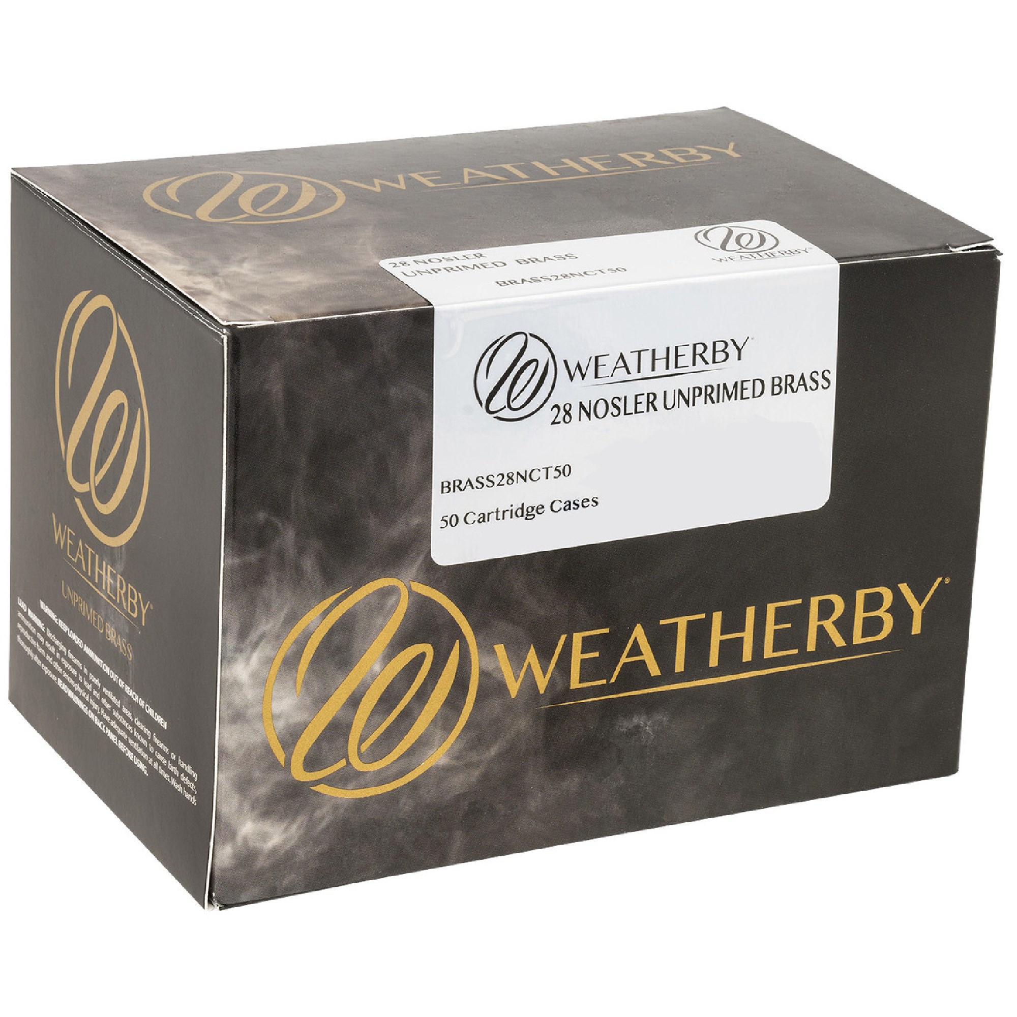 Weatherby BRASS28NCT50 Unprimed Cases 28 Nosler Rifle Brass 50 Per Box