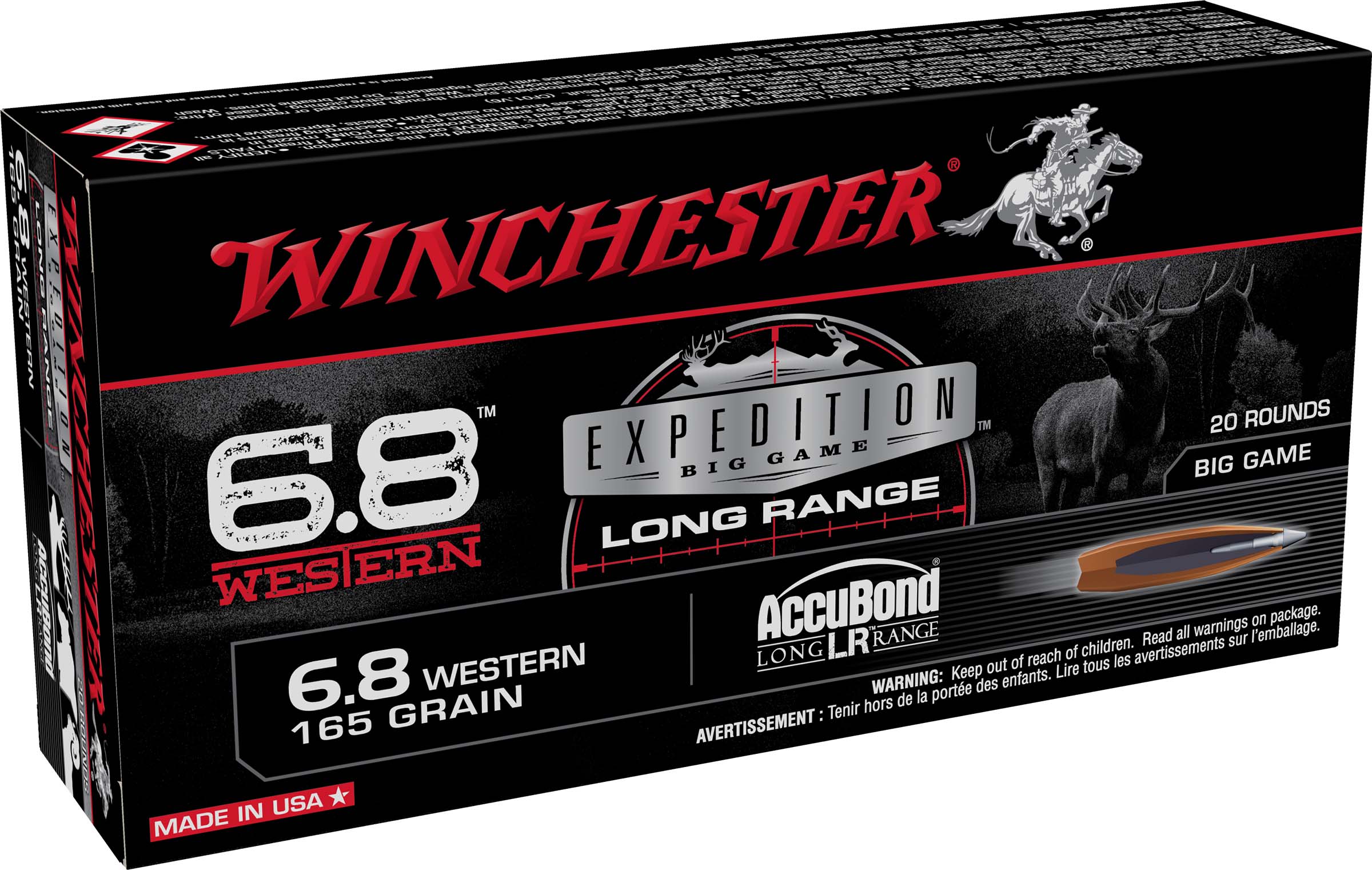 Winchester Expedition Big Game Long Range 6.8 Western 165 Grain AccuBond LR Centerfire Rifle Ammunition