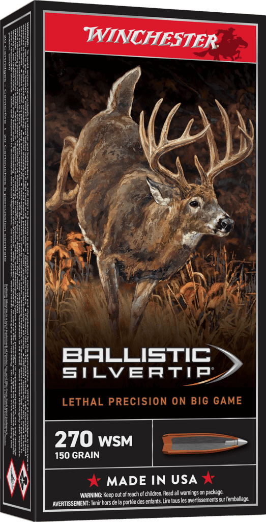 Winchester Ballistic Silvertip .270 Winchester Short Magnum 150 grain Fragmenting Polymer Tip Brass Cased Centerfire Rifle Ammunition