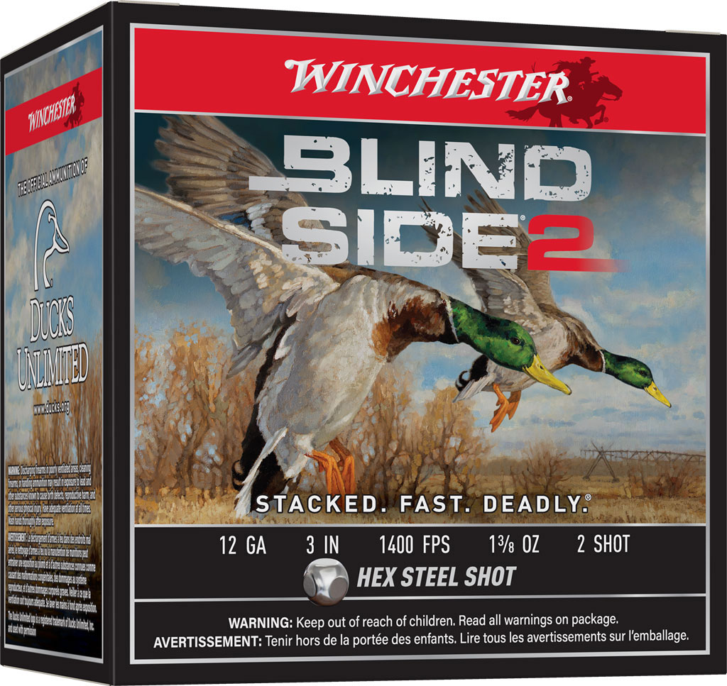 Winchester Blind Side 2 12 Gauge 3in 1 3/8 oz #2 Steel Hex Shotgun Ammunition