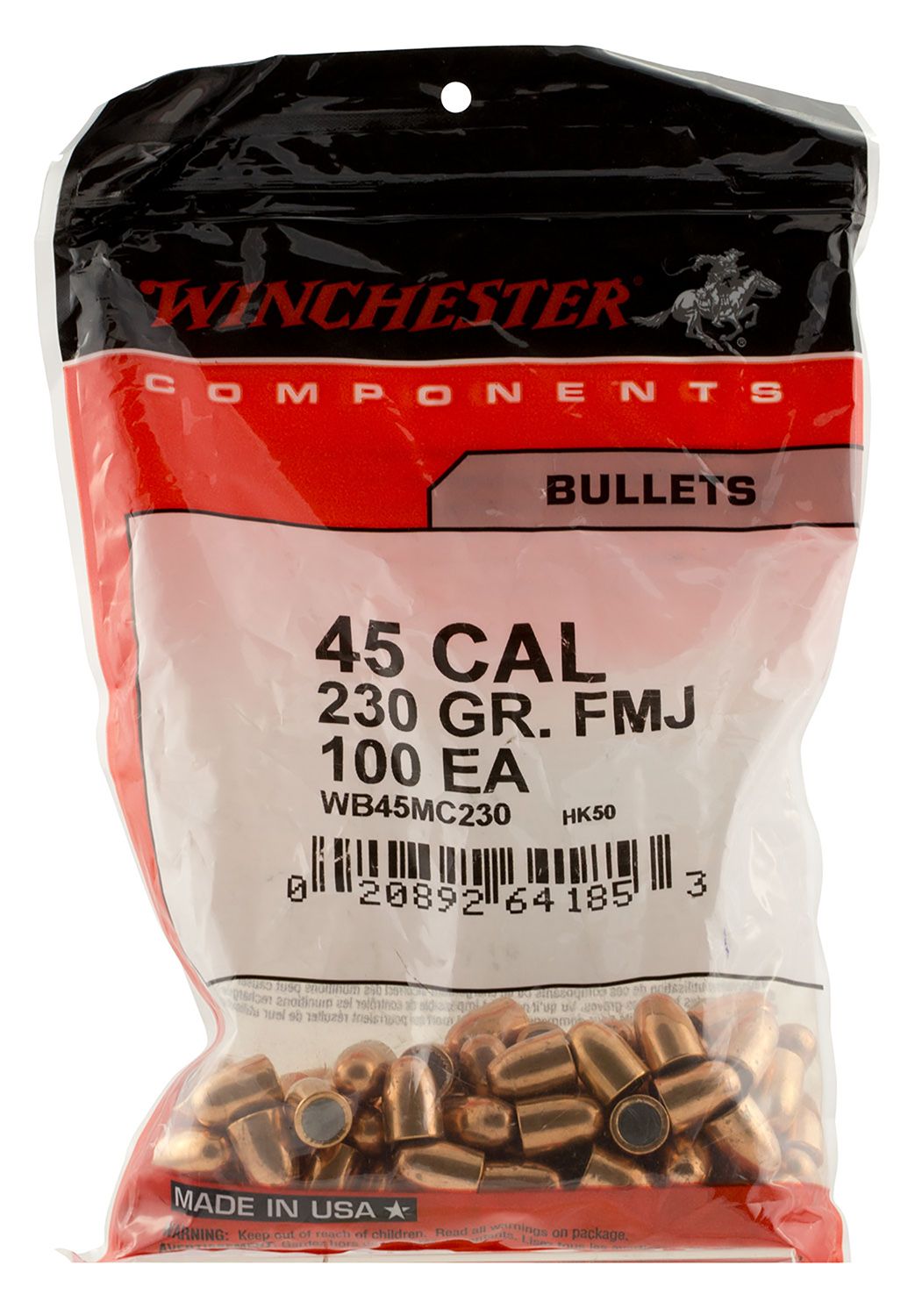 Winchester .45 Caliber/ .451 Diameter 230gr. FMJ Centerfire Handgun Bullets