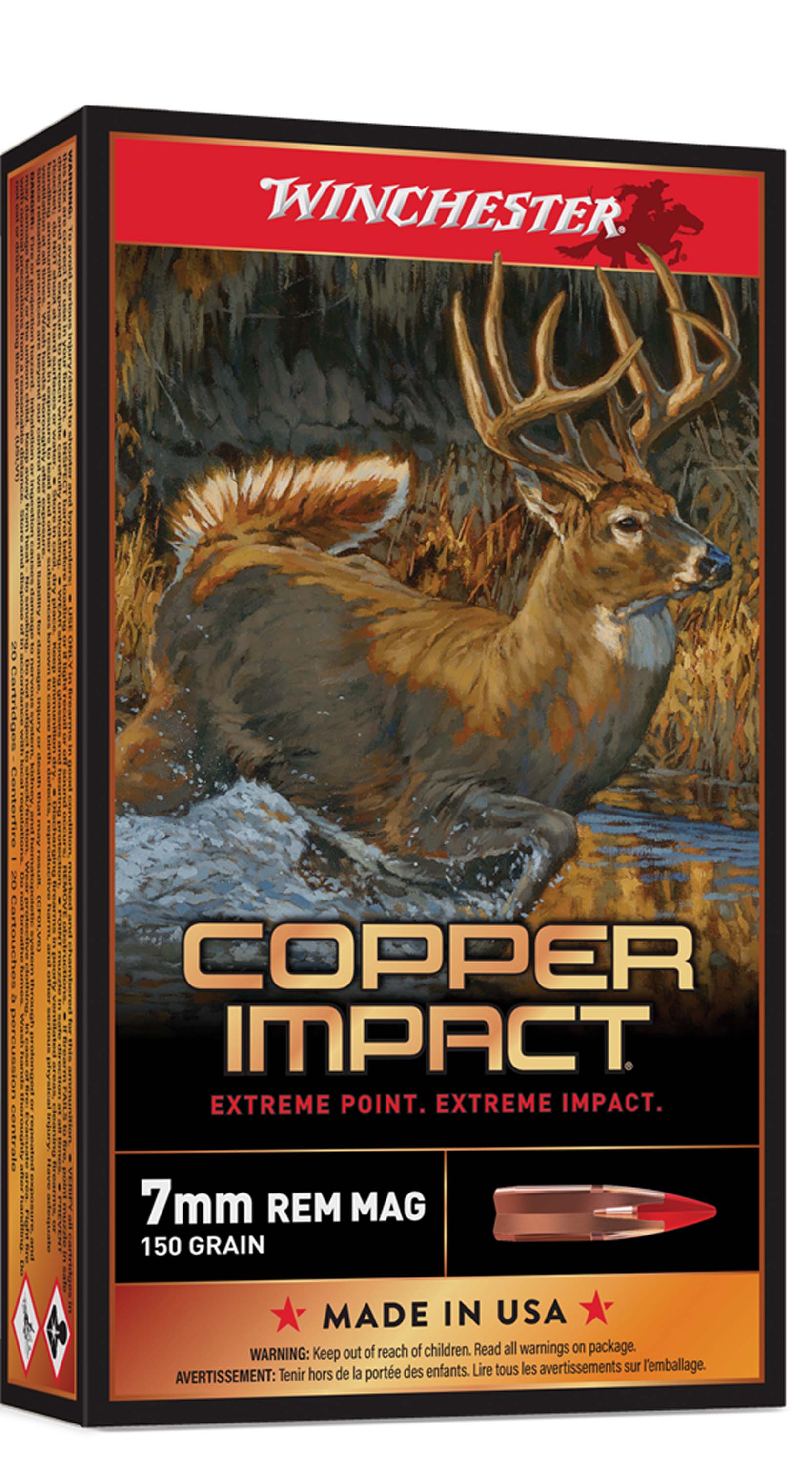 Winchester Copper Impact 7mm Remington Magnum 150 Grain Extreme Point Copper Brass Rifle Ammunition