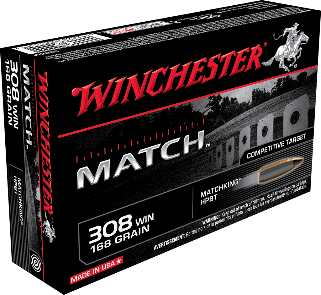 Winchester Match .308 Winchester 168 grain Boat Tail Hollow Point Centerfire Rifle Ammunition