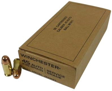 Winchester Military Service Grade Handgun Ammunition .45 ACP 230 gr FMJ 865 fps