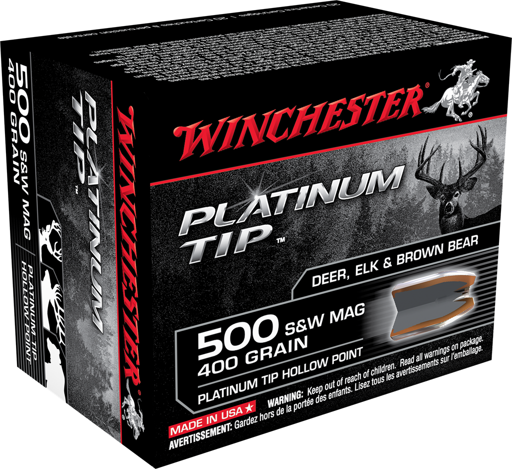 Winchester PLATINUM TIP HOLLOW POINT .500 S&amp;amp;W Magnum 400 grain Platinum Tip Hollow Point Centerfire Pistol Ammunition | w/ Free Shipping and Handling
