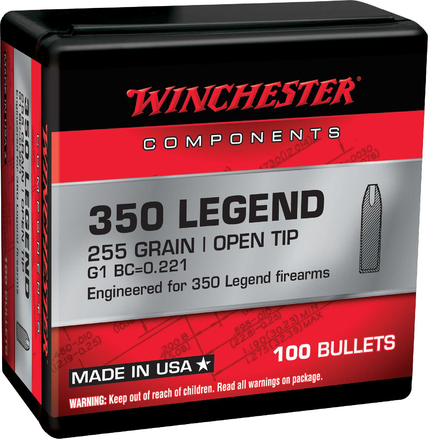 Winchester Rifle Bullets, 350 Legend, 255 Grain, Open Tip