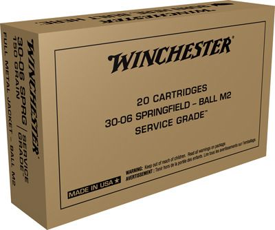 Winchester Service Grade .30-06 Springfield 150 grain Ball (M2) Full Metal Jacket (FMJ) Brass Centerfire Rifle Ammunition