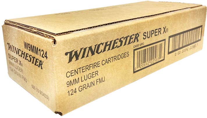Winchester Super-X 9mm Luger 124 Grain Full Metal Jacket Brass Cased Pistol Ammunition