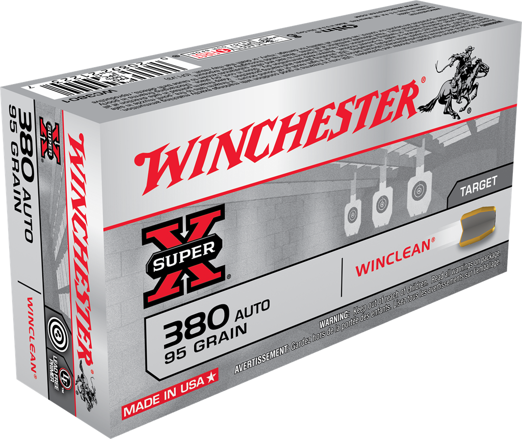 Winchester Super-X Handgun .380 ACP 95 grain WinClean Enclosed Base Brass Cased Centerfire Pistol Ammunition