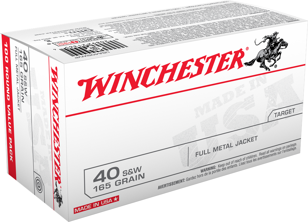 Winchester USA HANDGUN .40 S&amp;W 165 grain Full Metal Jacket (FMJ) Brass Casing Centerfire Pistol Ammunition | 5 Star Rating w/ Free Shipping