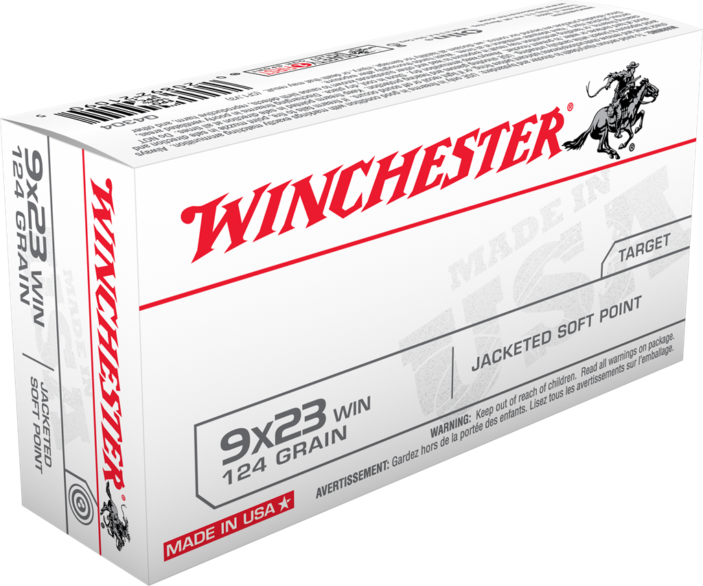 Winchester USA Handgun 9x23mm Winchester 124 grain Jacketed Flat Point Brass Cased Centerfire Pistol Ammunition