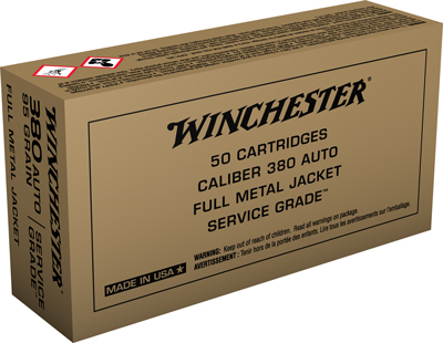 opplanet winchester usa handgun ammo 380 acp full metal jacket 95 grain 50 rounds sg380w