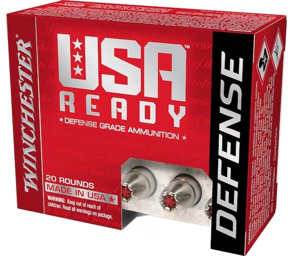 Winchester USA Ready Defense 9mm Luger +P 124 Grain Hex-Vent Brass Pistol Ammunition