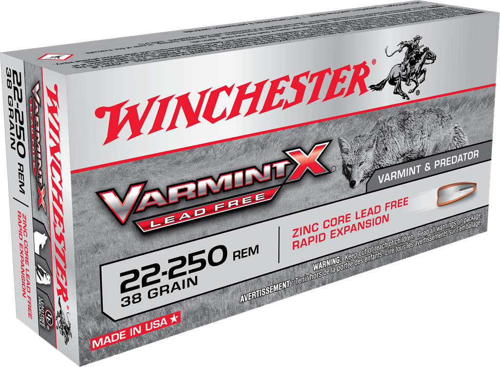 Winchester Varmint X Rifle Lead Free .22-250 Remington 38 grain Zink Core Hollow Point Centerfire Rifle Ammunition