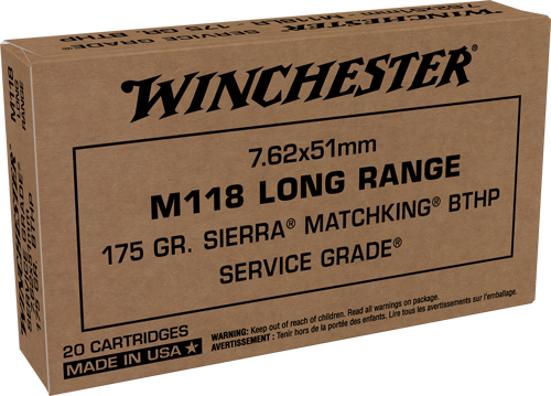 Winchester Service Grade 7.62x51mm NATO 175 Grain Long Range Sierra  MatchKing Boat Tail Hollow Point Brass Centerfire Rifle Ammunition  WINCSGM118LRW 32% Off