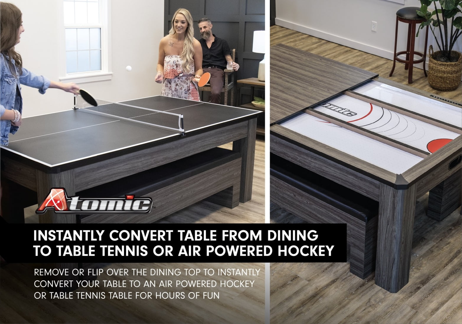 Atomic NorthPort 3in1 Dining/Air Hockey/TT Table 17 Off Free